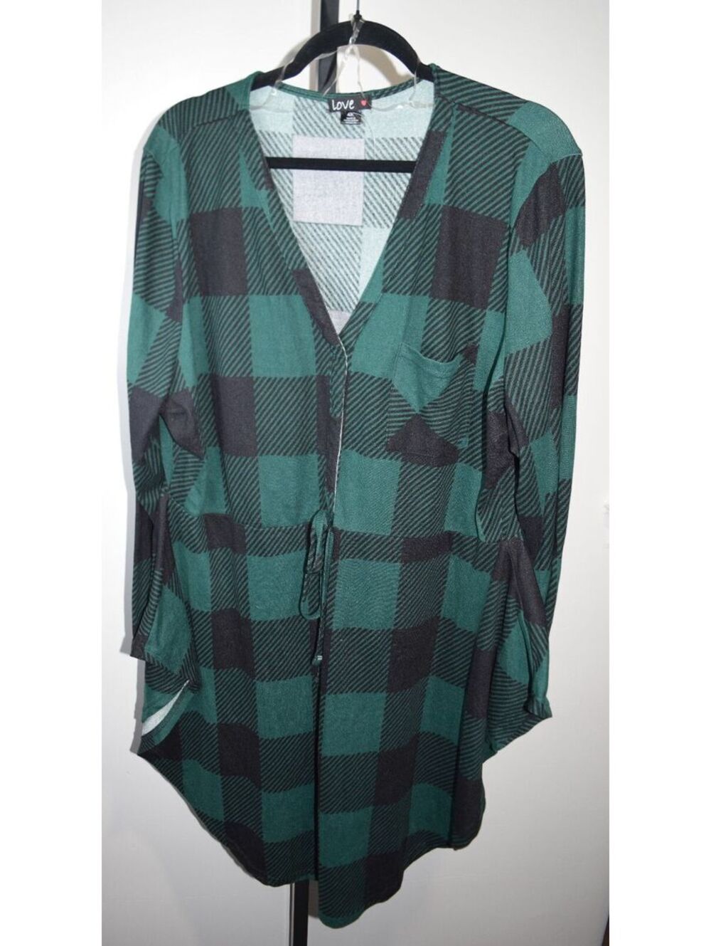 NWOT Love Stupidly Soft 4X Green and Black Plaid Long Sleeve Tunic Top 4X